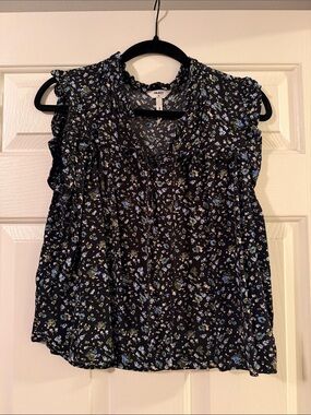Floral Ruffle Camisole - Black with Blue Floral
